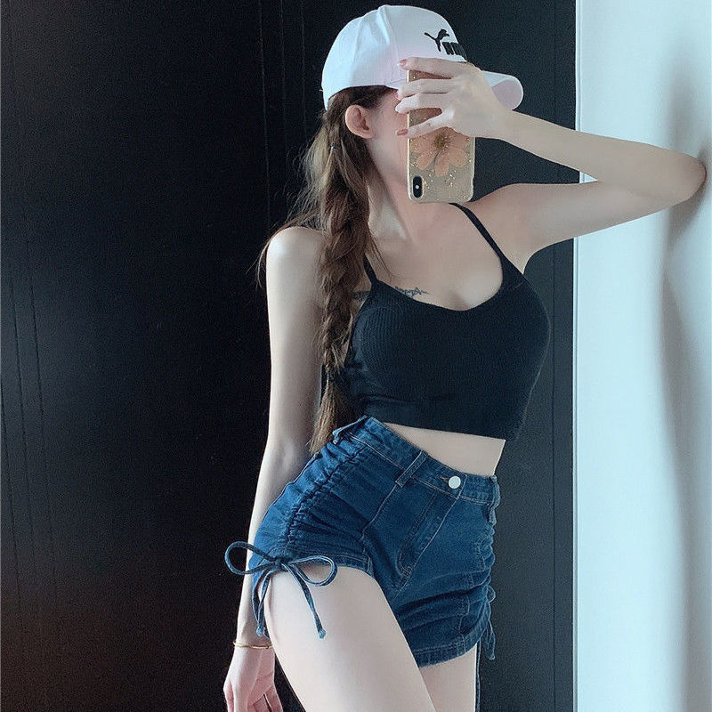 VARIANT_IMAGE::Indigo | Women's side drawstring denim shorts
