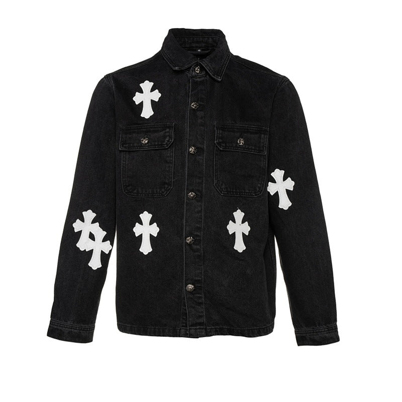 GMABCD Unisex Cross-Detail Denim Jacket – Relaxed Graphic Streetwear Outerwear