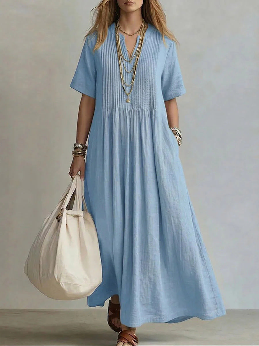 VARIANT_IMAGE::Light Blue | Women's relaxed V-neck pleated maxi dress