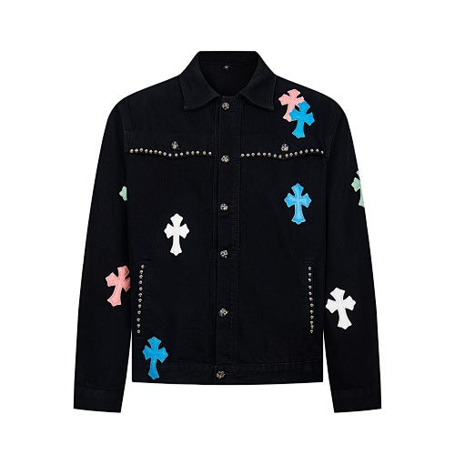 GMABCD Unisex Cross-Detail Denim Jacket – Relaxed Graphic Streetwear Outerwear