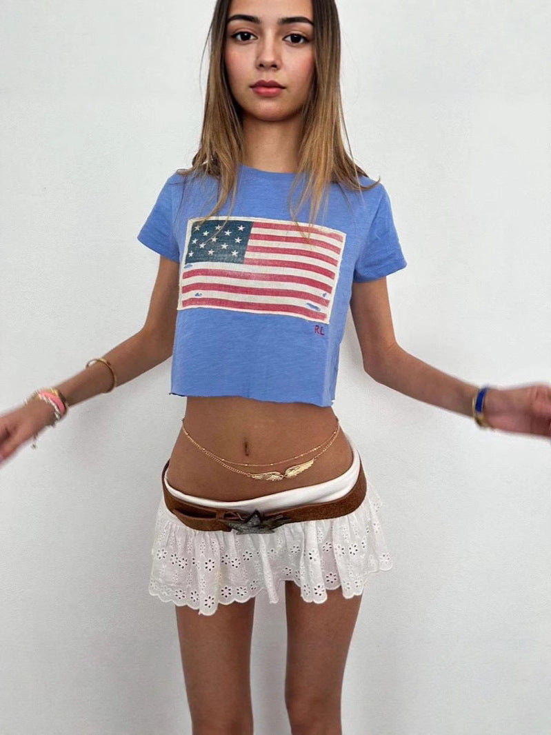 Women's flag graphic cropped T-shirt image 3