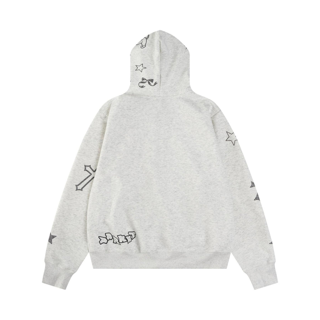 Unisex rhinestone graphic zip-up hoodie detail 1