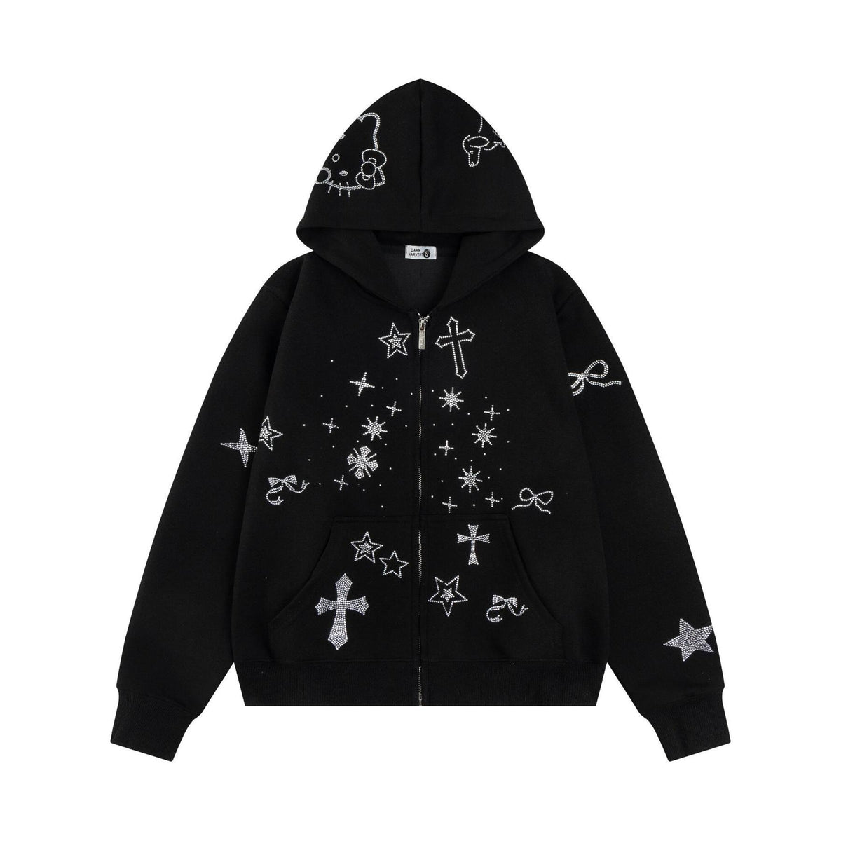VARIANT_IMAGE::Black | Rhinestone graphic zip hoodie