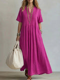 VARIANT_IMAGE::Rose Red | Women's relaxed V-neck pleated maxi dress