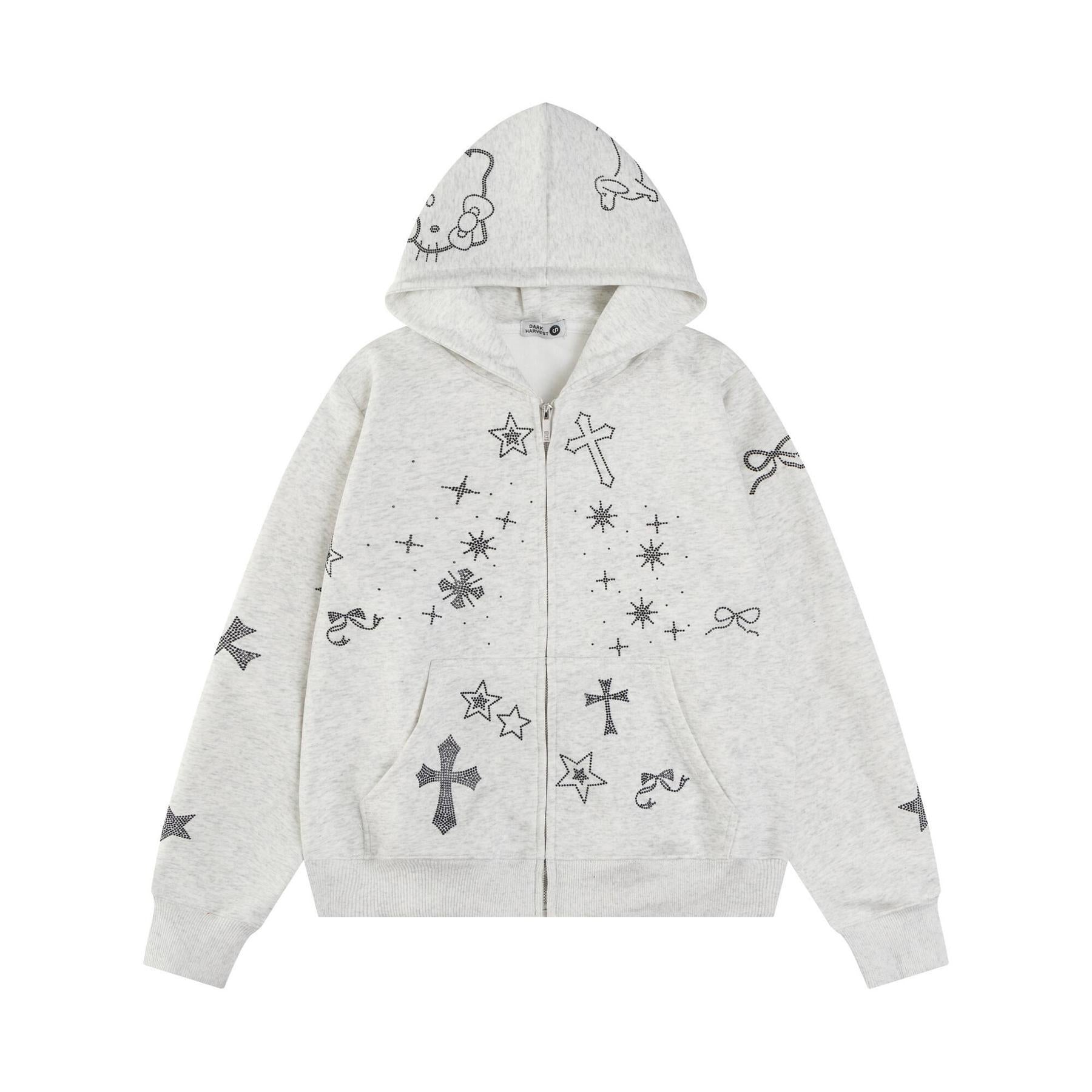 VARIANT_IMAGE::Heather Gray | Rhinestone graphic zip hoodie