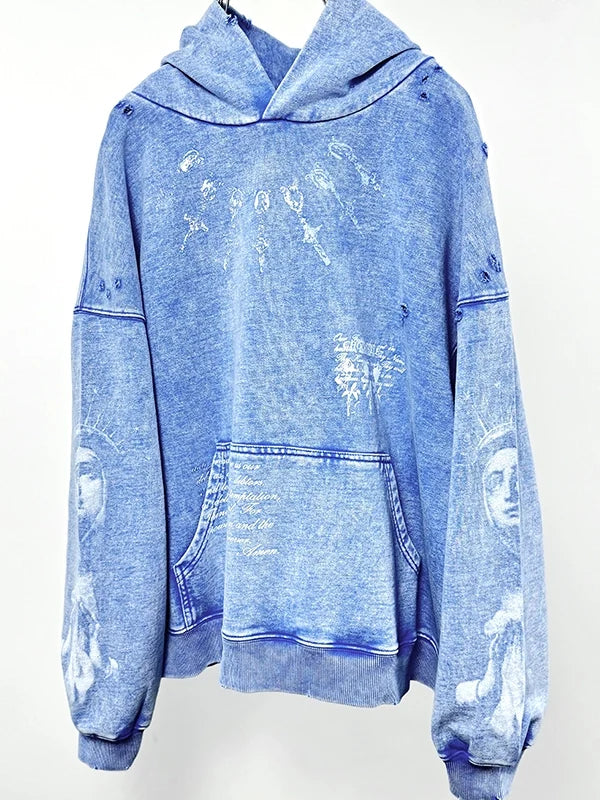 GMABCD light blue vintage washed distressed graphic hoodie 4