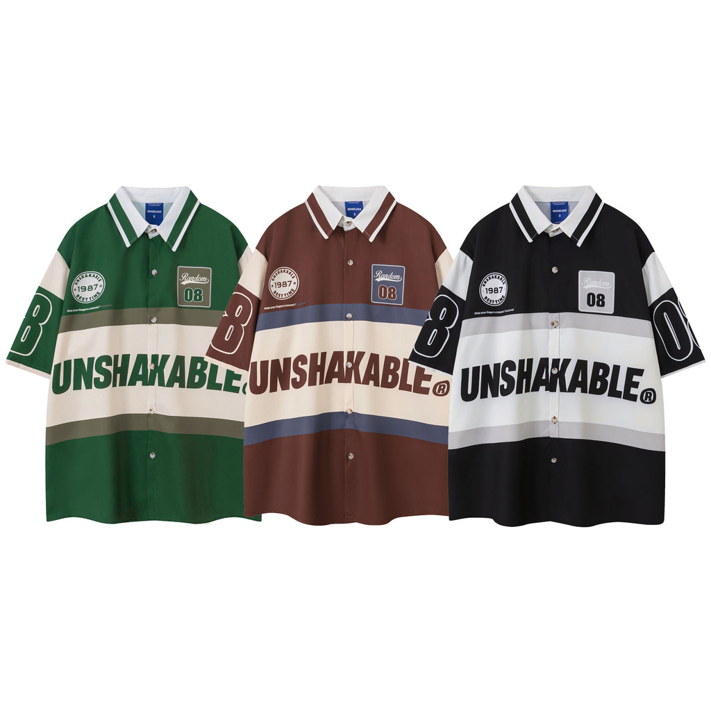 Unisex color-block graphic button-up T-shirt color collection
