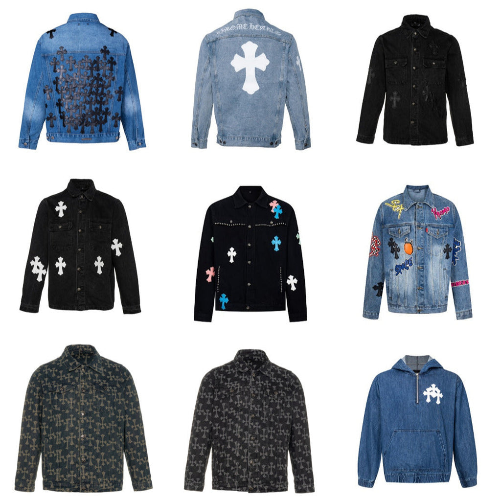 GMABCD Unisex Cross-Detail Denim Jacket – Relaxed Graphic Streetwear Outerwear