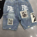 VARIANT_IMAGE::EM163 Blue | Patchwork distressed denim Bermuda shorts