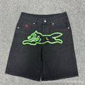VARIANT_IMAGE::Black / Green Graphic | Dog graphic denim shorts