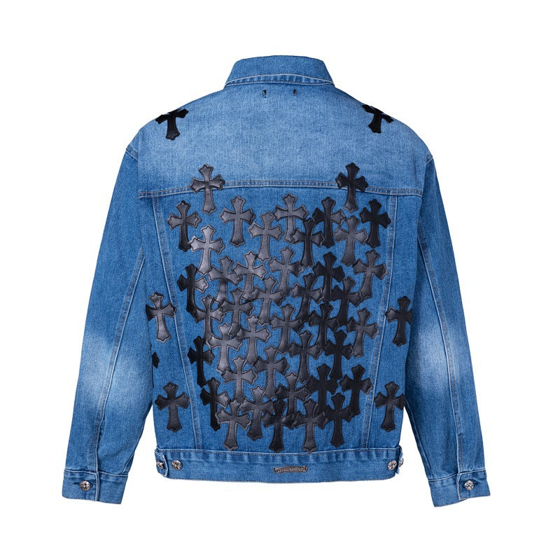 GMABCD Unisex Cross-Detail Denim Jacket – Relaxed Graphic Streetwear Outerwear
