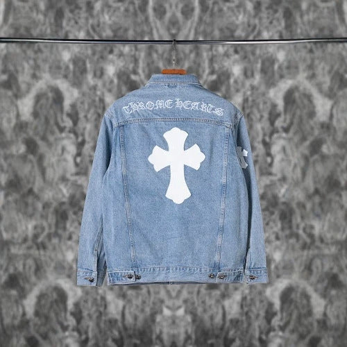 GMABCD Unisex Cross-Detail Denim Jacket – Relaxed Graphic Streetwear Outerwear