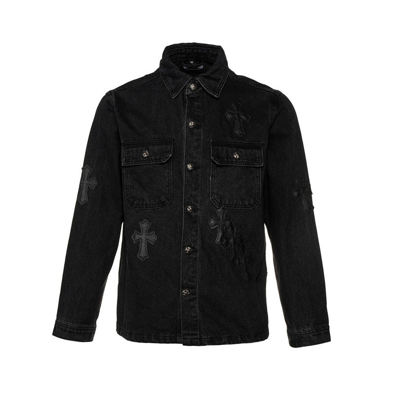 GMABCD Unisex Cross-Detail Denim Jacket – Relaxed Graphic Streetwear Outerwear