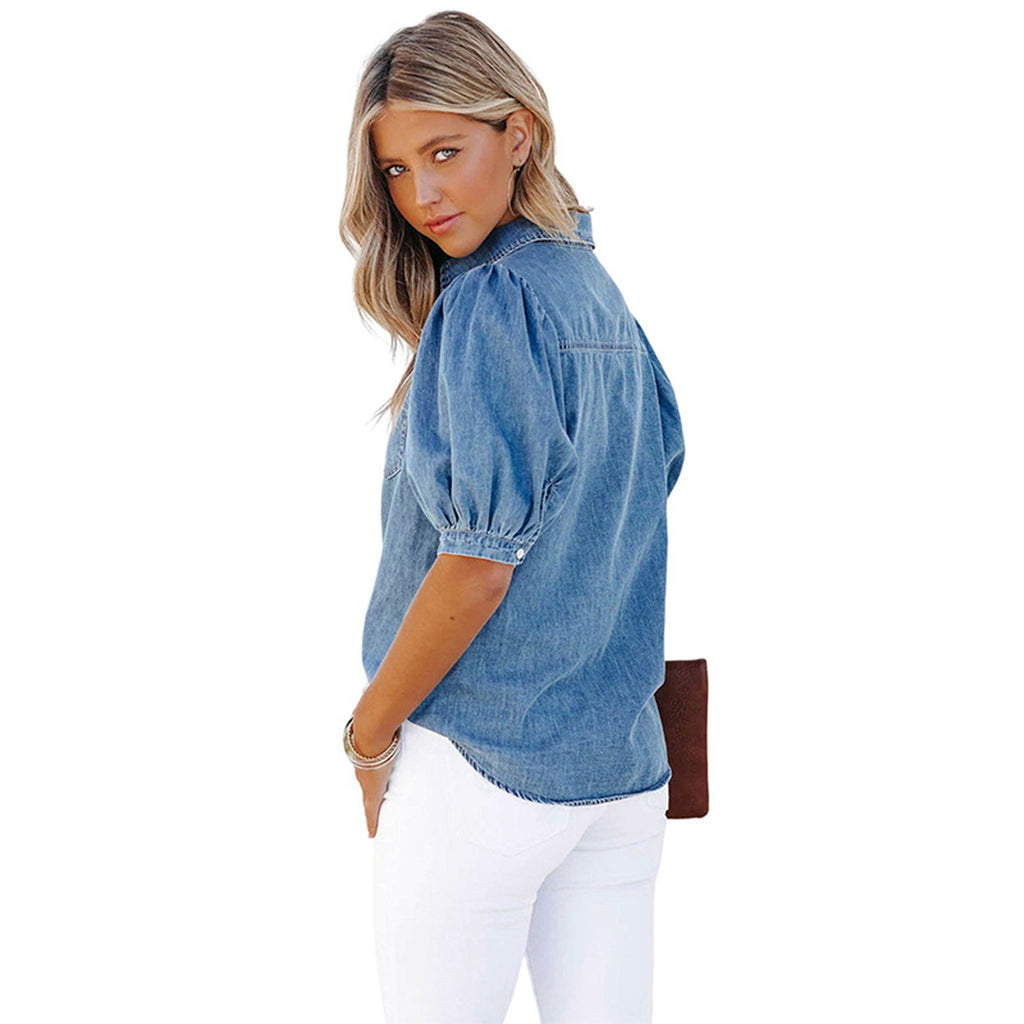 HD_DETAIL_IMAGE::4 | Women's washed denim puff-sleeve shirt
