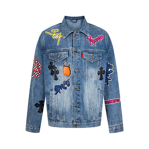 GMABCD Unisex Cross-Detail Denim Jacket – Relaxed Graphic Streetwear Outerwear