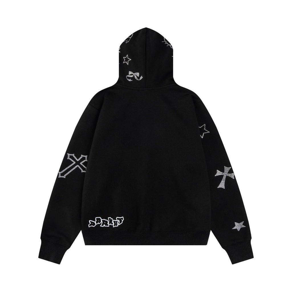 Unisex rhinestone graphic zip-up hoodie detail 2