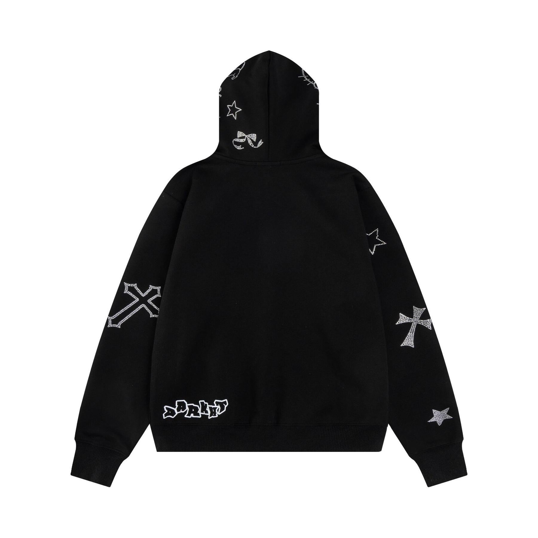 Unisex rhinestone graphic zip-up hoodie detail 2