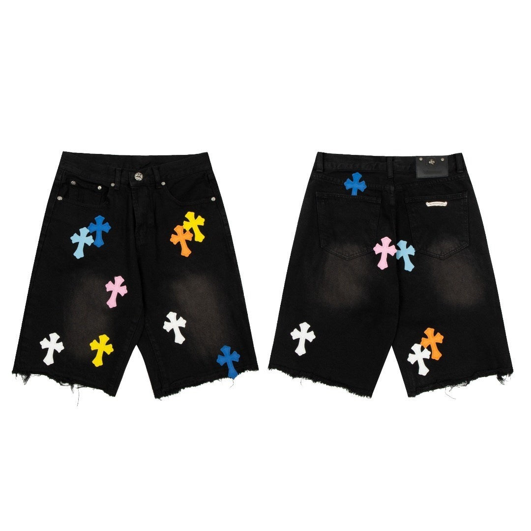 VARIANT_IMAGE::Style 922 | Cross patchwork denim Bermuda shorts