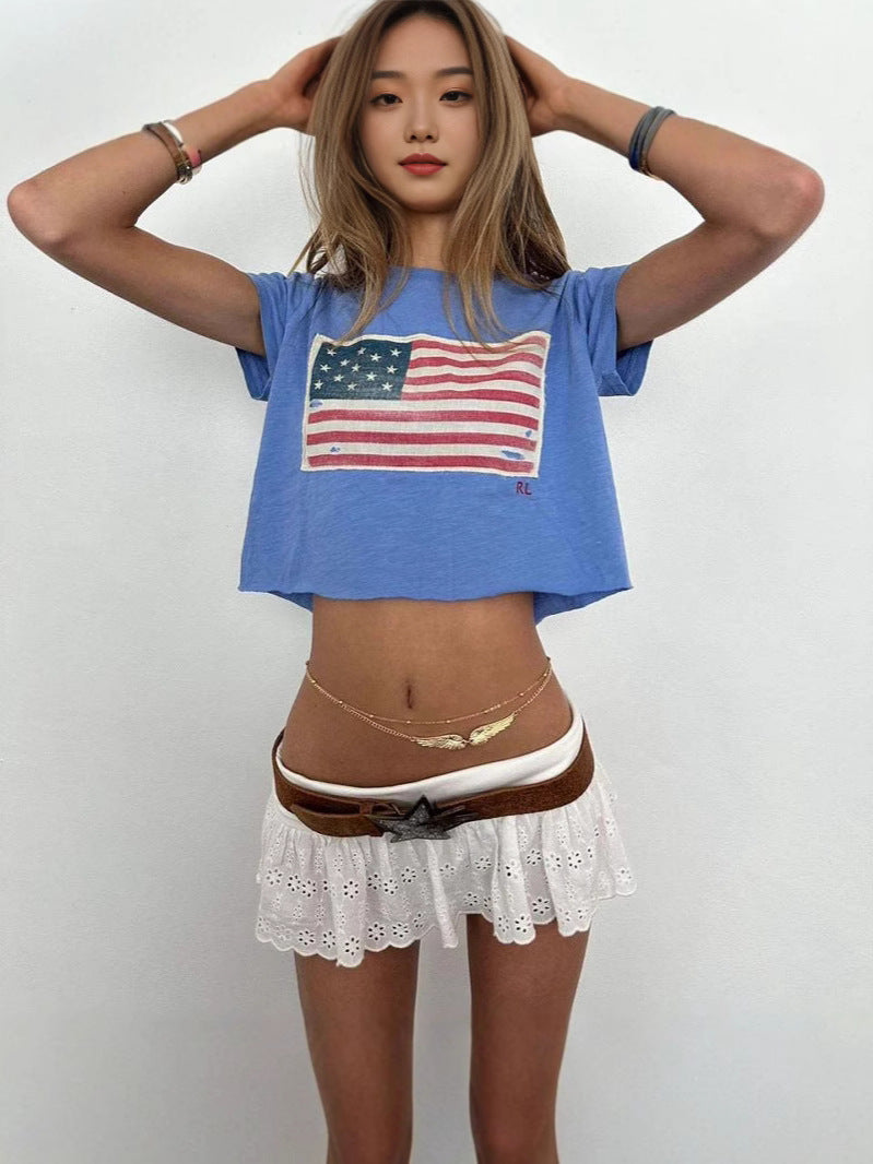 Women's flag graphic cropped T-shirt image 4