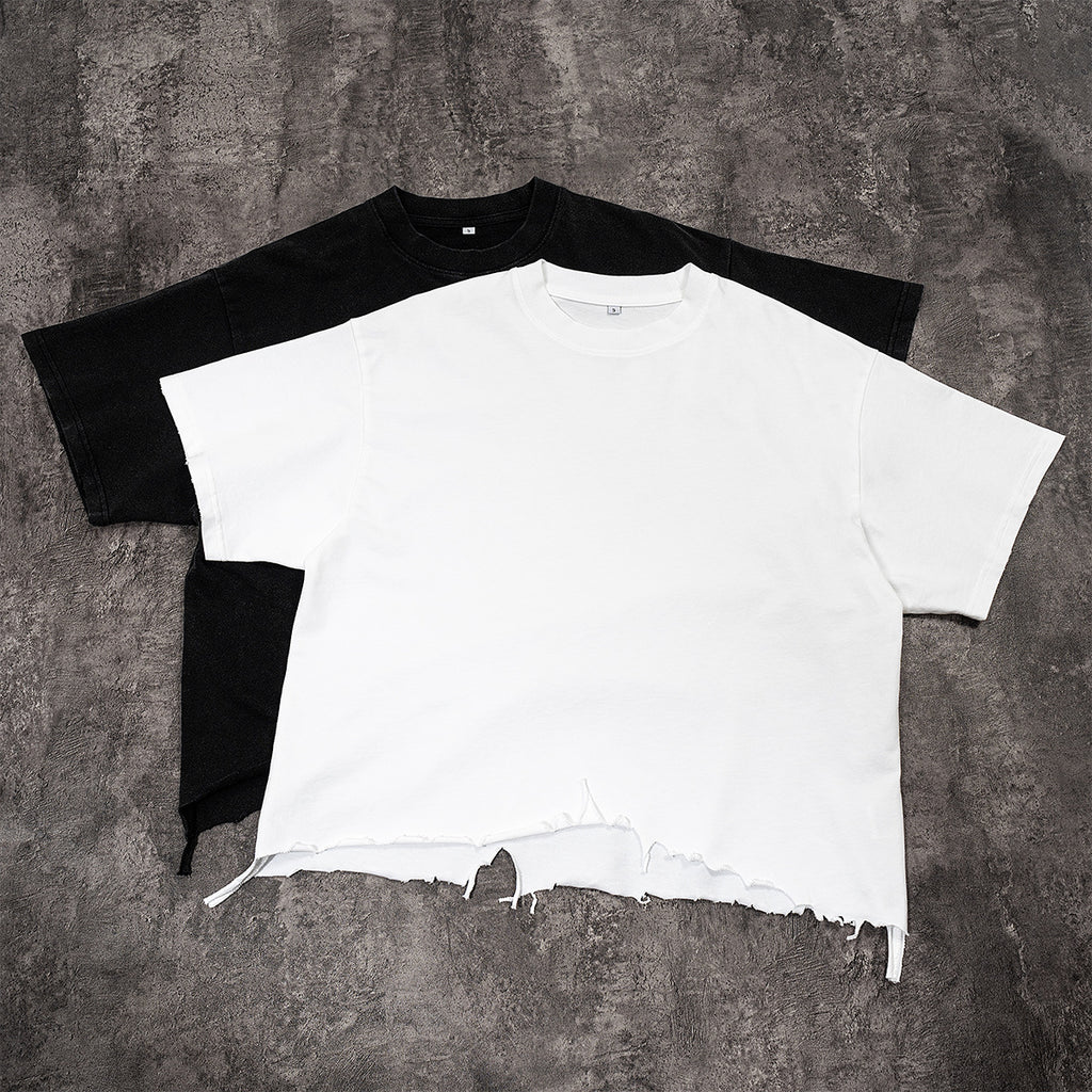 Men's distressed boxy cotton T-shirt detail 3