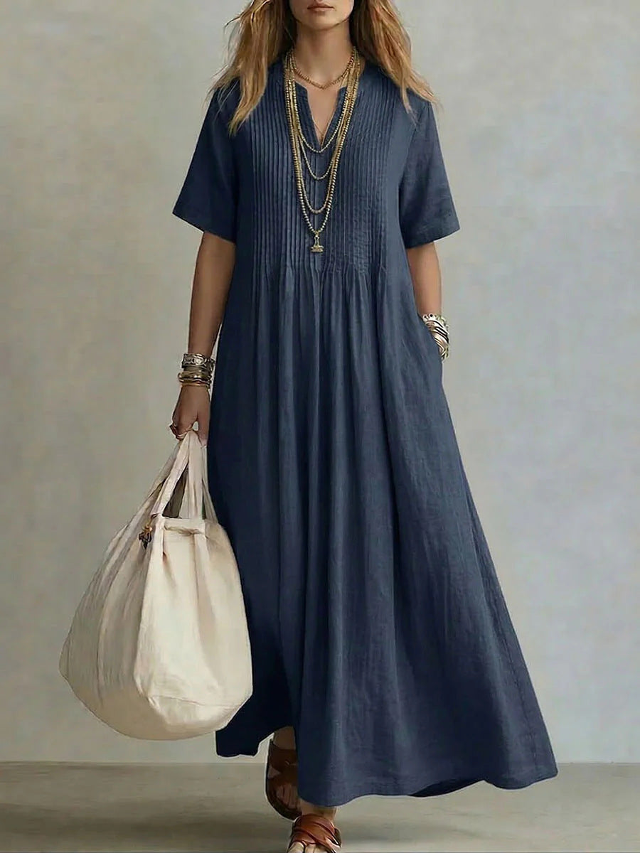 VARIANT_IMAGE::Blue | Women's relaxed V-neck pleated maxi dress