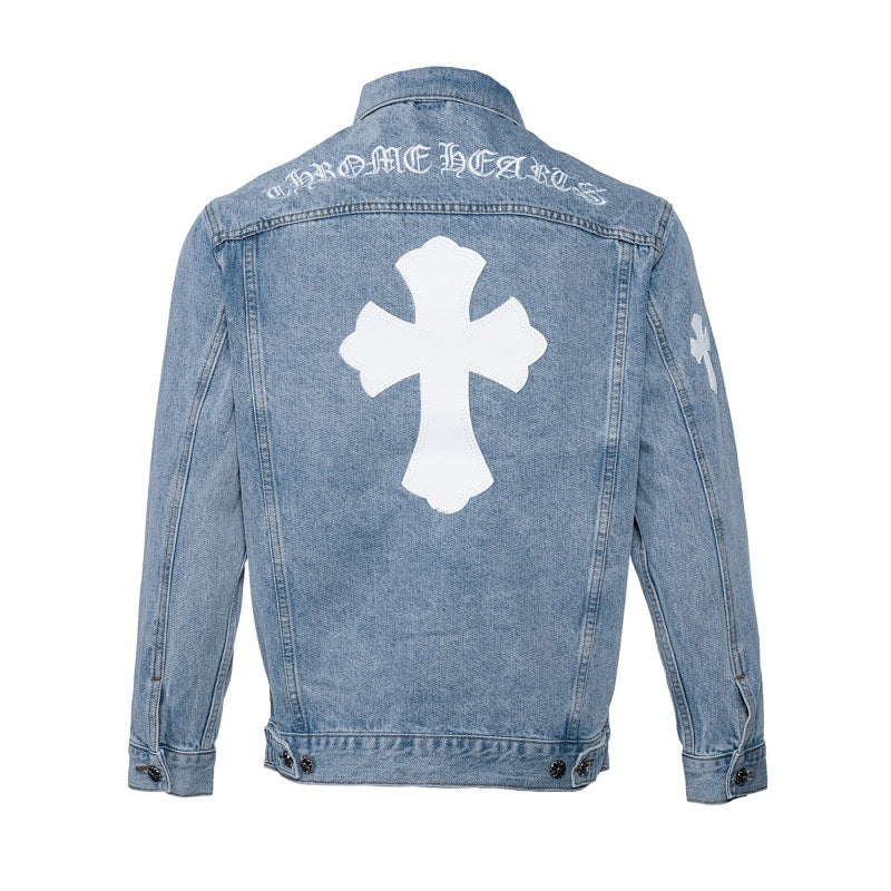 GMABCD Unisex Cross-Detail Denim Jacket – Relaxed Graphic Streetwear Outerwear