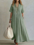 VARIANT_IMAGE::Light Green | Women's relaxed V-neck pleated maxi dress