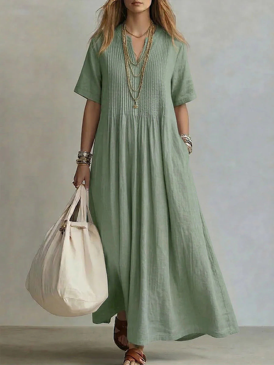 VARIANT_IMAGE::Light Green | Women's relaxed V-neck pleated maxi dress