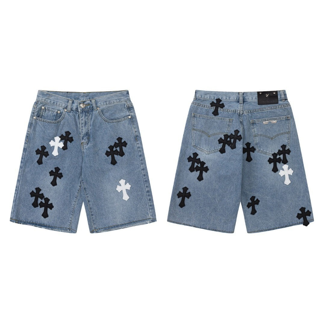 VARIANT_IMAGE::Style 926 | Cross patchwork denim Bermuda shorts