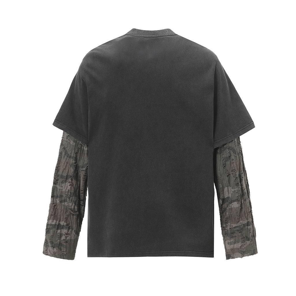 Unisex washed distressed layered long-sleeve T-shirt image 4