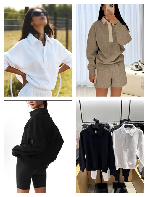 GMABCD long sleeve polo collar sweatshirt black and white collection, college style knit top