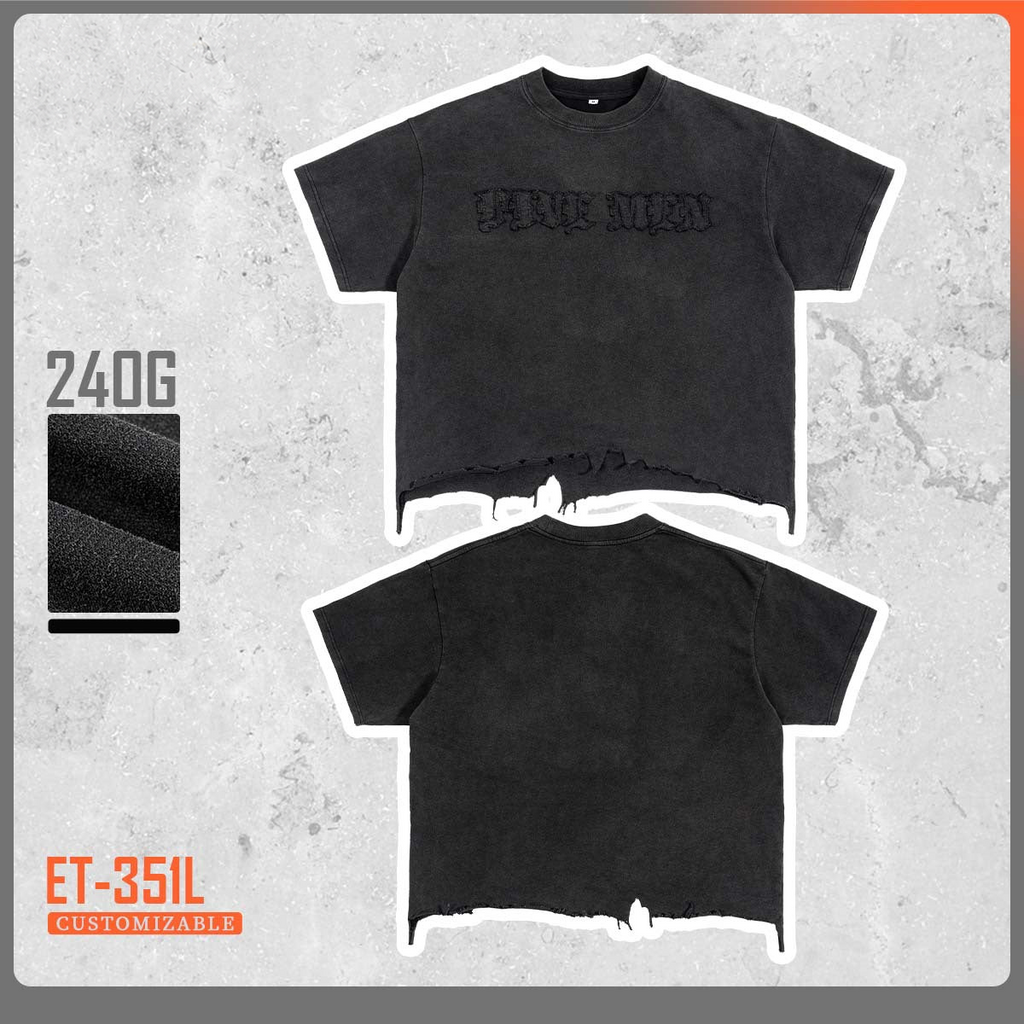 Men's distressed boxy cotton T-shirt detail 1