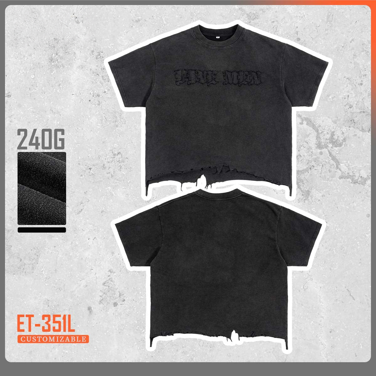 Men's distressed boxy cotton T-shirt detail 1