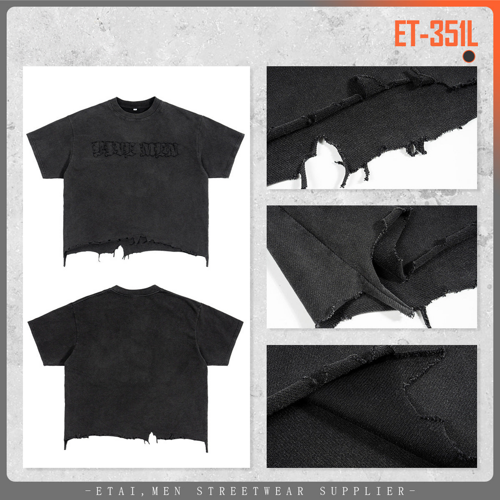 Men's distressed boxy cotton T-shirt detail 4